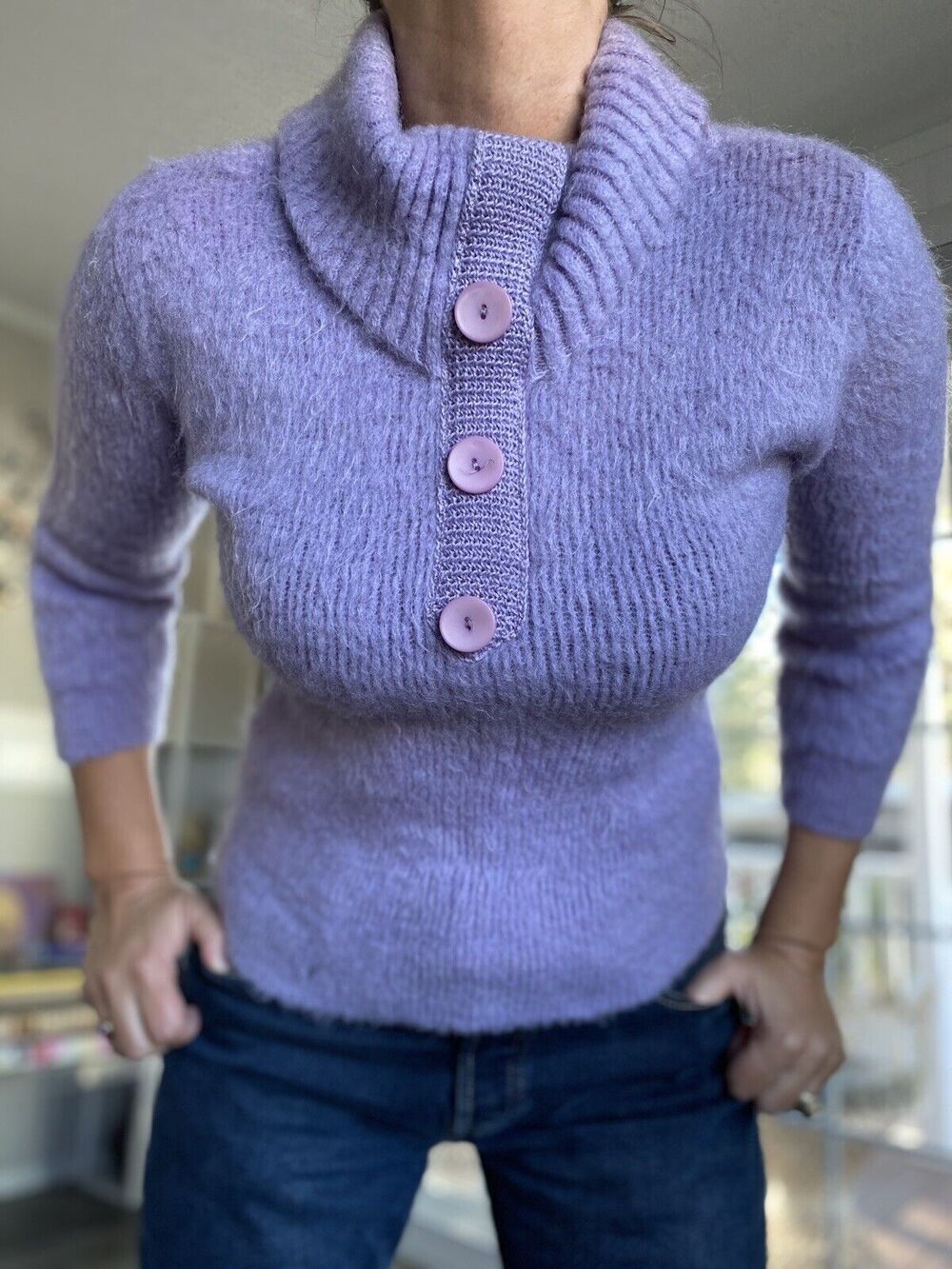 BOBBIE BROOKS Vintage Lavender Purple Sweater 100% wool USA Made S/m see photo